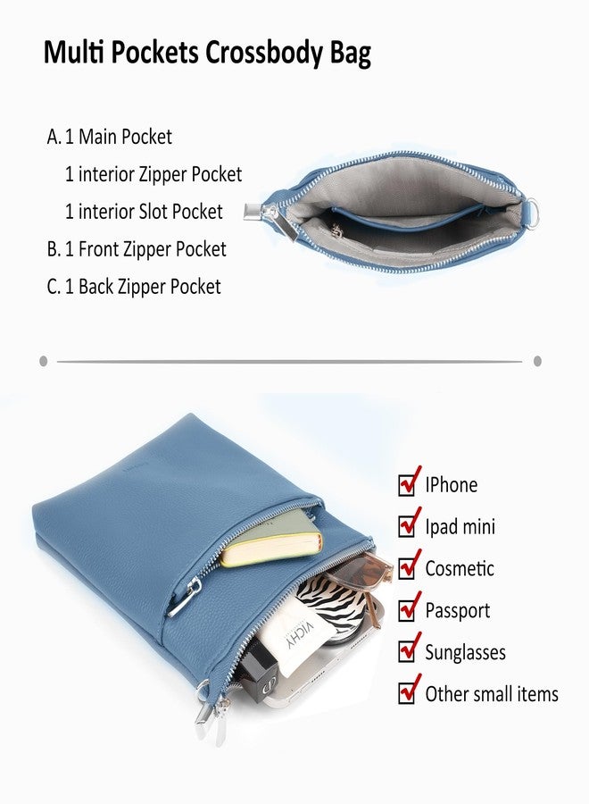 befen Gunuine Leather Small Crossbody Bags Purses for Women,Woman Cross Body Purse Shoulder Bag with Multiple Zipper Pockets Blue - Image 3